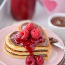 Raspberry and chocolate pancakes for valentines day