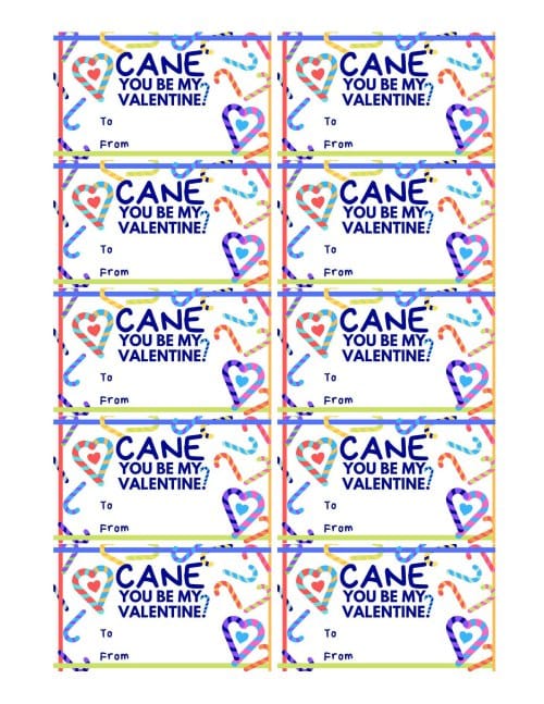 Full page of 10 valentine’s day favor cards or treat tags 