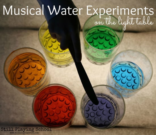 rainbow colored water xylophone with different water heights to create your own unique sound. 