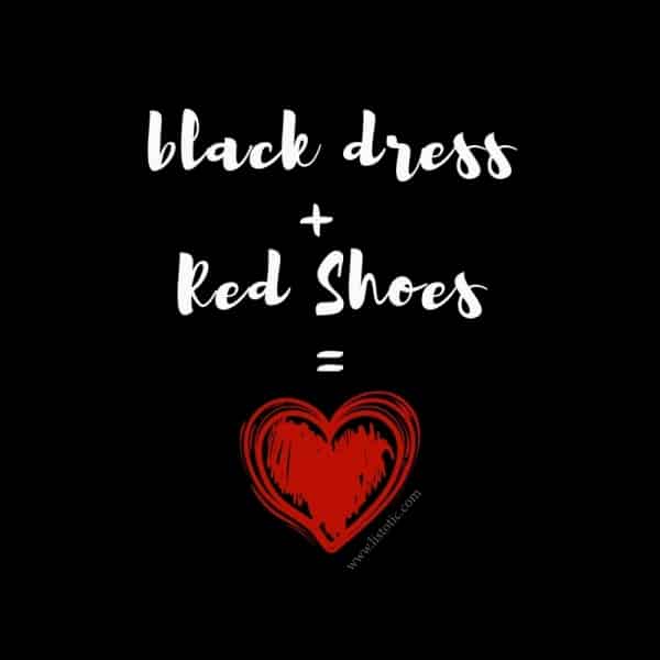 Women’s dress up red shoe goes perfectly with a black outfit for a valentine’s day date. 