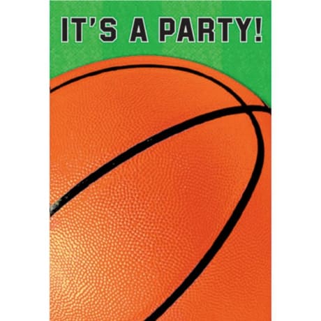 Paper party invitation with basketball for a March Madness Party ideas for adults or kids.