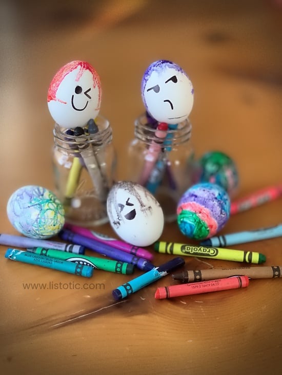 Egg dying kit not needed for this dyi melted crayon craft kids can do with the help of adults. 