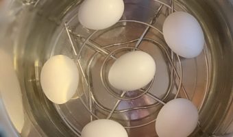 Hard boiled eggs for easy peeling from the Instant Pot recipe.