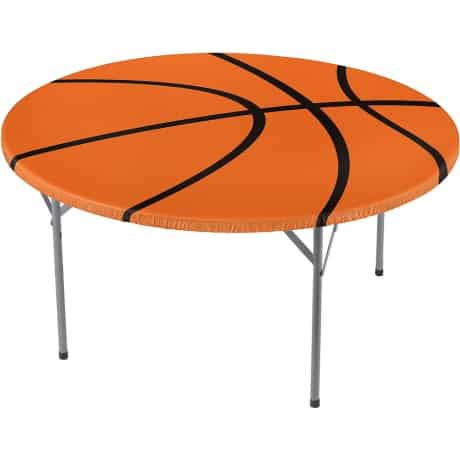 Orange and Black Basketball table cover for March madness theme birthday party.