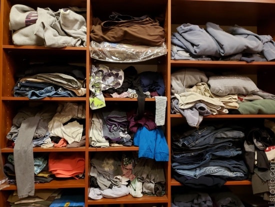Declutter and tidy up your clothes closet, and organize your messy shelves.