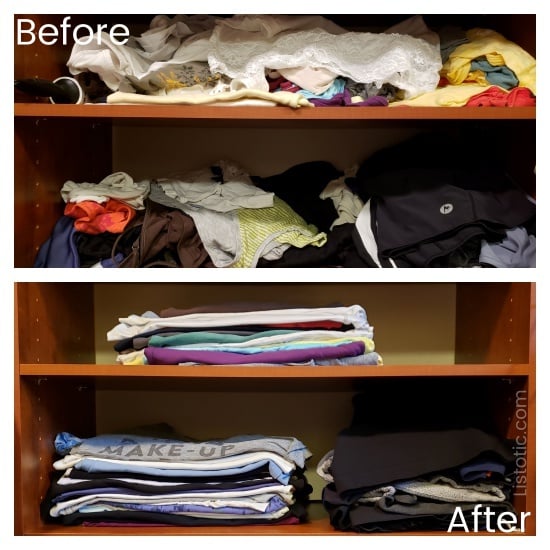 Organize into toss and keep piles to sort and organize your clothes.