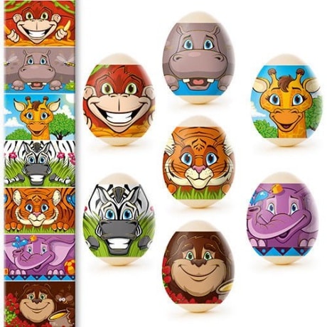 Colorful animal shrink wrap sleeves fun for kids on hard boiled eggs