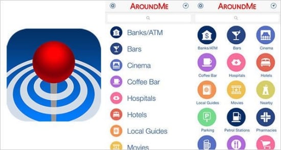 Around Me will help you locate nearby restaurants, bars, movie theatres, hospitals gas stations, area attractions and more.