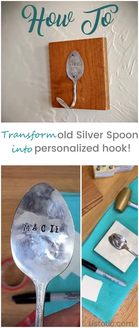 Transform antique silver spoon into personalized stamped hook.