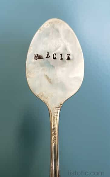 Sample of fuzzy metal stamping on spoon craft.