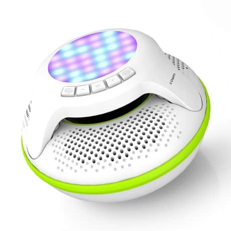 Floating cordless speaker for pool parties and outdoor areas.