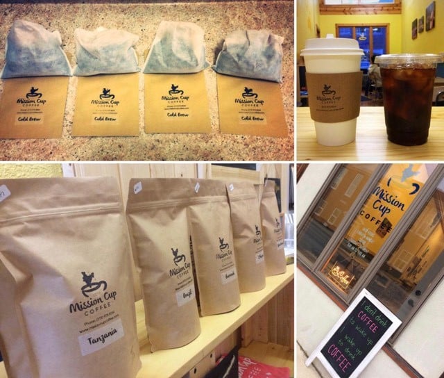 Mission Cup Coffee packages for cold brew coffee or warm coffee to brew at home.