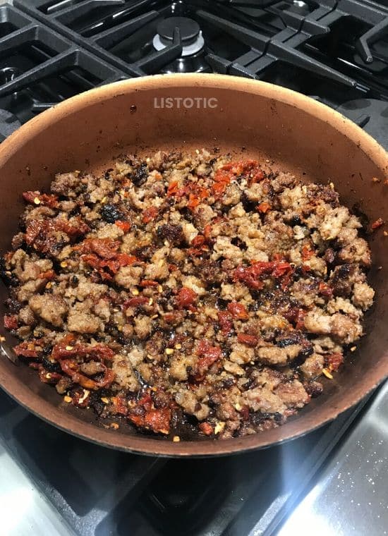 Sausage mixture for sausage pizza egg muffins.