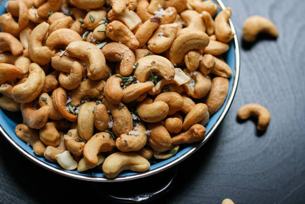 Lemon cashews in a bowl.