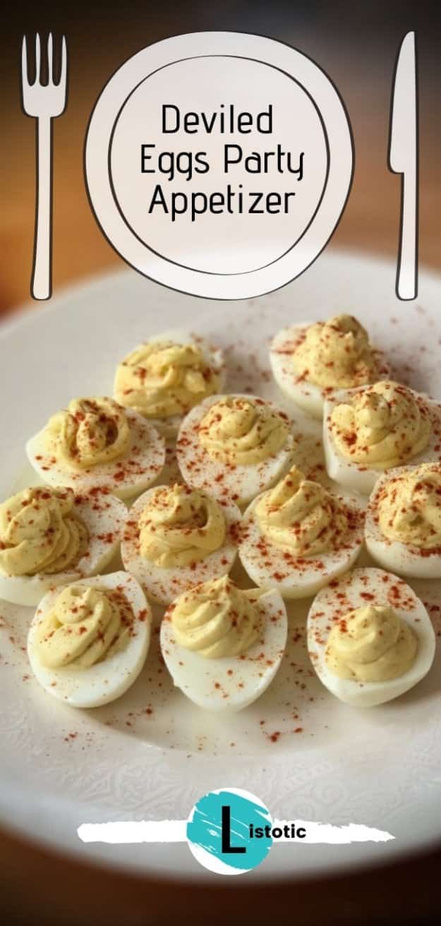 plate with deviled eggs appetizer for a holiday party