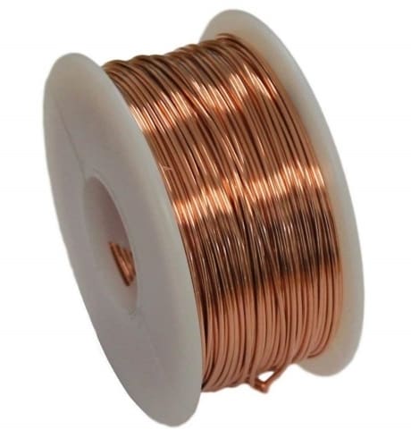 Coiled bare copper 24 GA Wire on a spool 