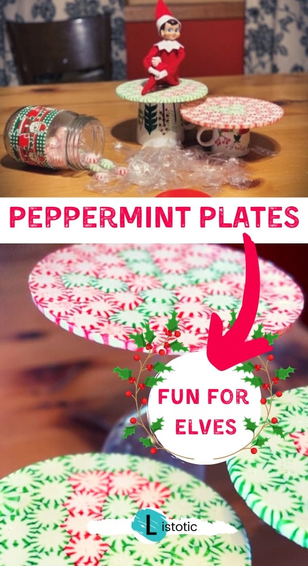 elf on the shelf making melted mint plates for holiday fun