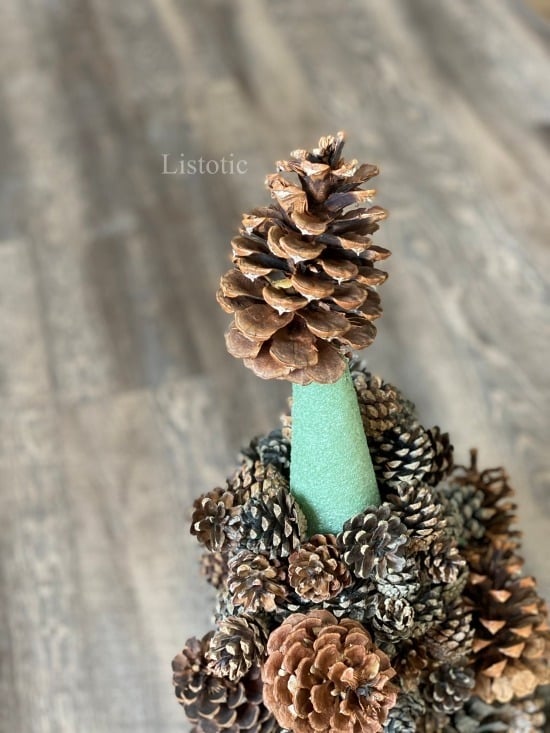 Pinecone topper on a foam cone 