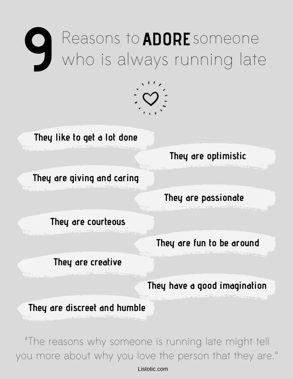 Free printable 9 reasons to adore someone who is always running late