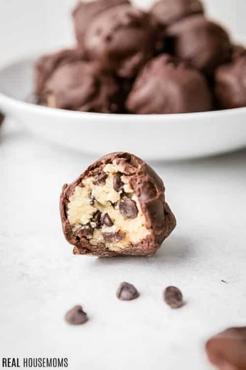 Chocolate Chip Cookie ball dipped in dark chocolate.