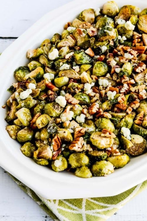 Low carb roasted brussels sprouts with pecans and Gorgonzola.