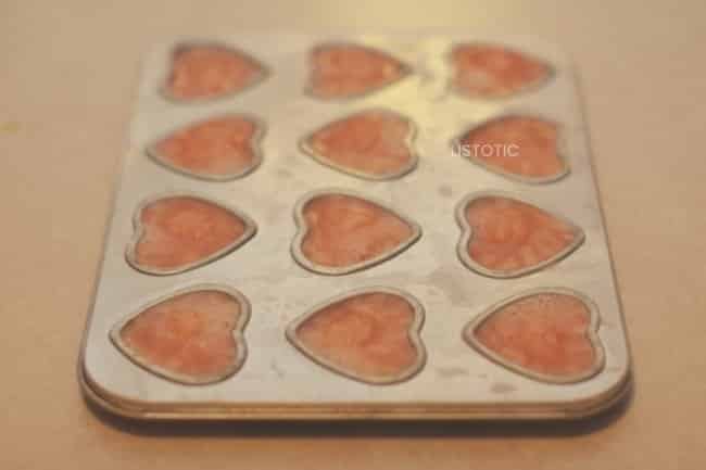 Strawberry milk frozen in heart shaped molds