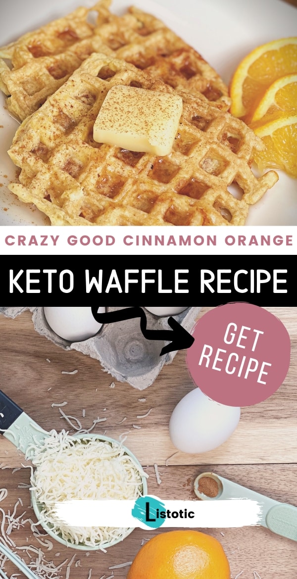 chaffle cheese keto waffle ingredients and plated breakfast