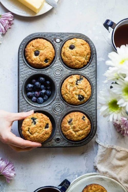 The BEST low carb sugar free, keto blueberry muffins- so moist and tender, you’ll never believe they are gluten/grain/dairy/sugar free and keto friendly. Perfect for breakfast or a healthy snack.