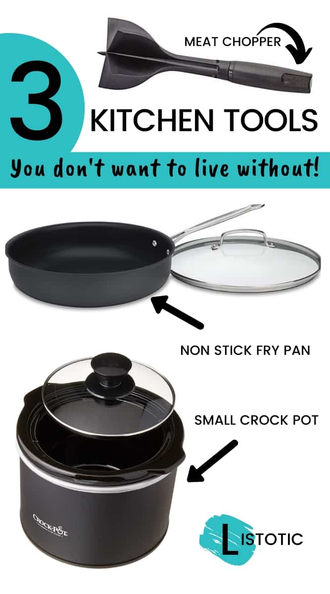 three kitchen tools everyone will want in their kitchen a crockpot a fry pan and a chopper