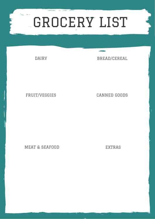 Grocery List printable.