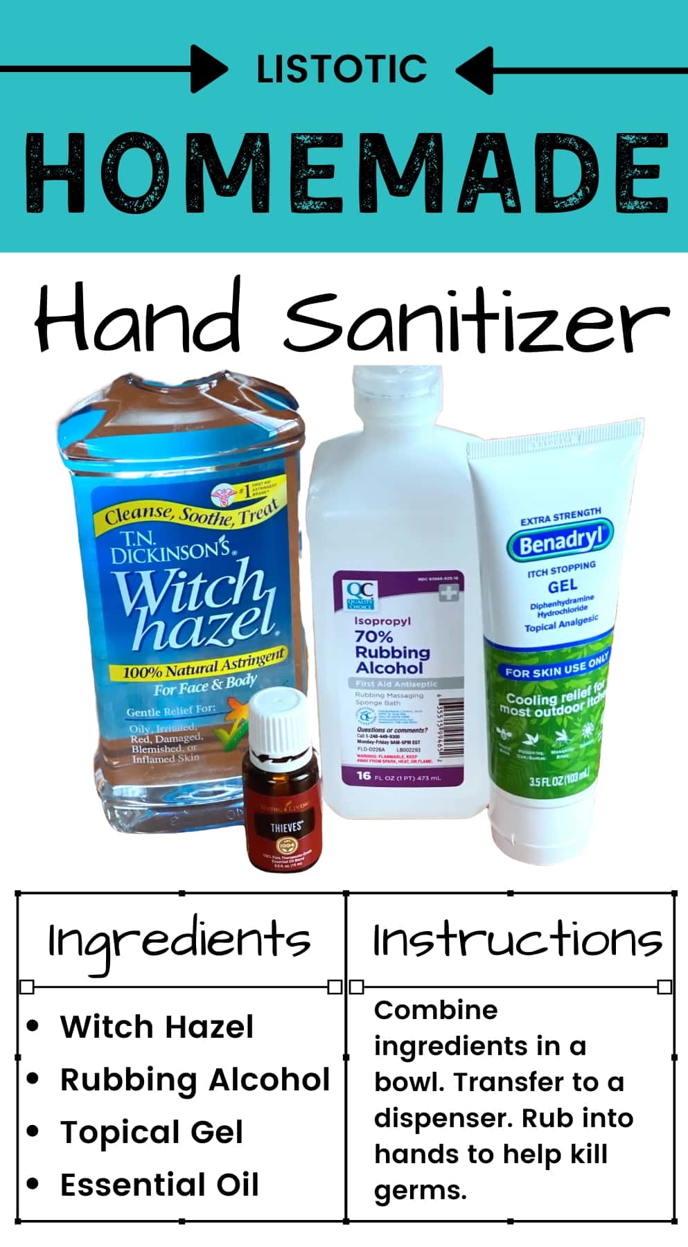 ingredients to make homemade hand sanitizer