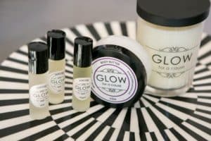 Glow For a Cause products displayed next to each other on a table.