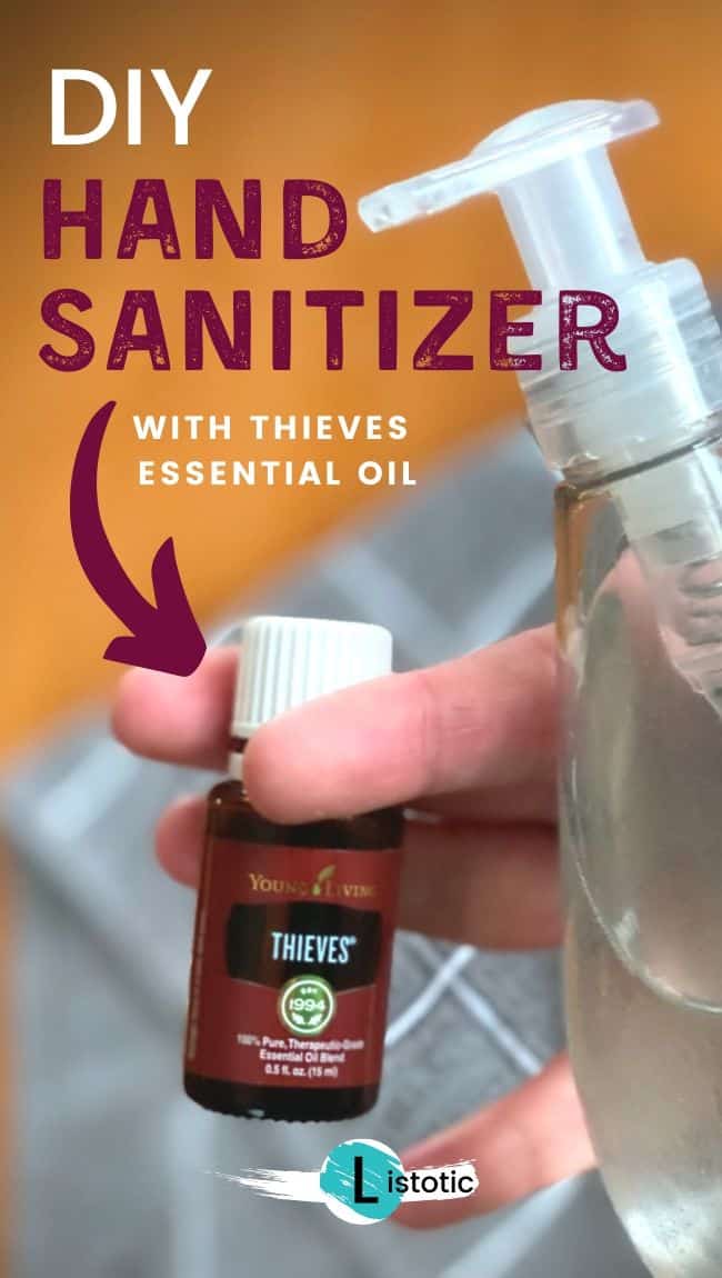 Homemade Hand Sanitizer made with Young Living Thieves Essential Oil