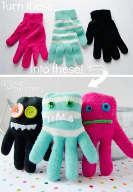 DIY Monsters with buttons and gloves with a missing match