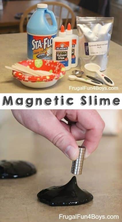 Science experiment idea for kids to try making DIY magnetic slime