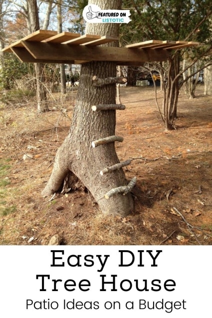 Easy DIY treehouse backyard patio ideas on a budget.