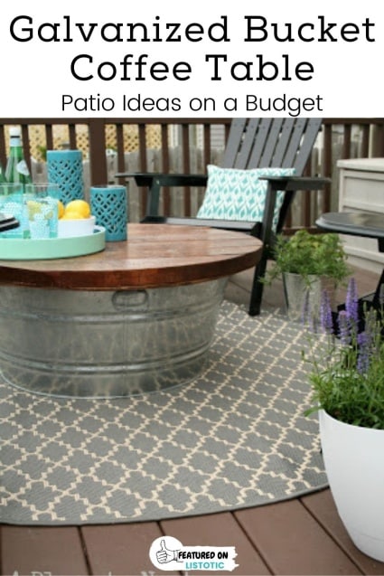 Galvanized bucket coffee table backyard patio ideas on a budget.