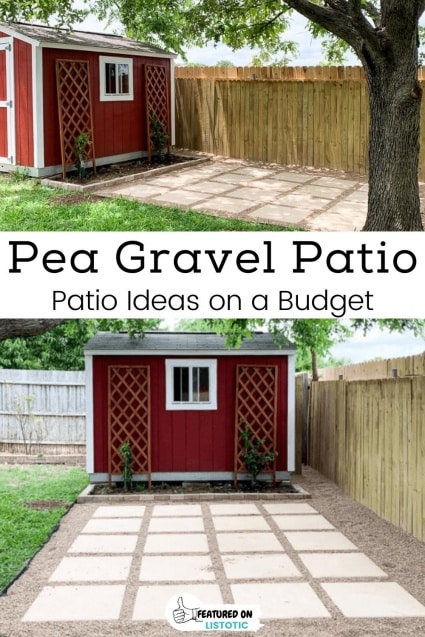 Pea gravel patio backyard living.