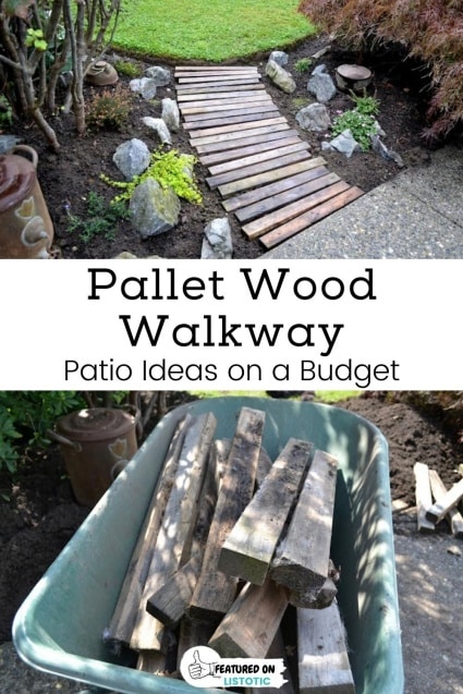 Pallet wood walkway backyard patio ideas on a budget.