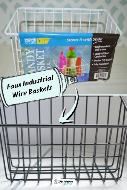 Faux industrial wire baskets.