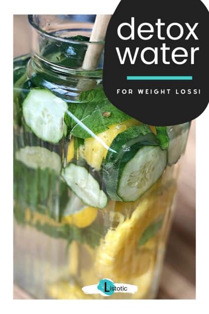 Water pitcher with healthy detox drink ingredients to aide in weight loss