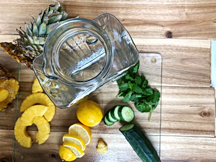 Empty glass pitcher ready to be filled with detox drink ingredients