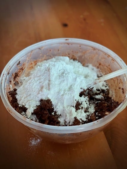 homemade powdered sugar on top of coated Crispix cereal