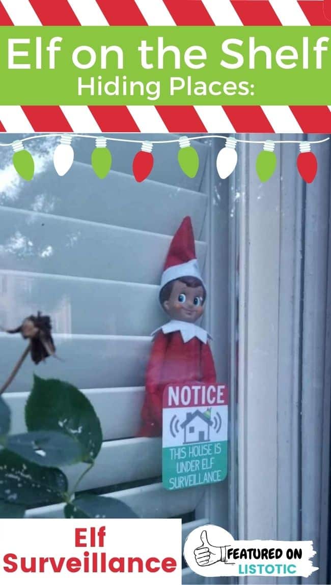 An Elf on the Shelf with a free Elf Surveillance printable.