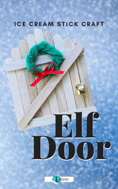 Elf on the shelf door using ice cream sticks as a DIY craft idea for Christmas