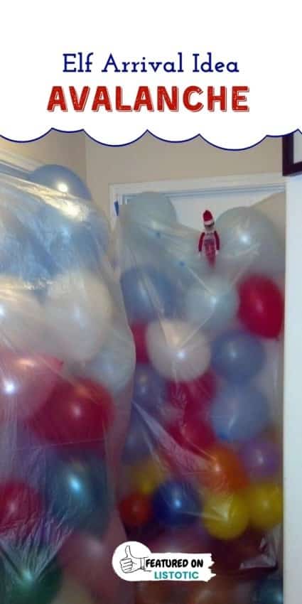 Elf on the shelf prank using balloons ready for a balloon avalanche in the door way. 