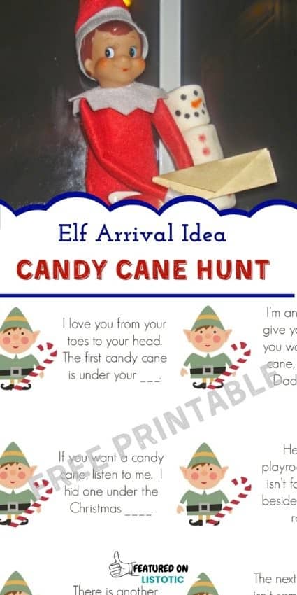 Free printable Candy cane scavenger hunt idea for Christmas Elf