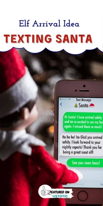 Elf sitting looking at a cell phone screen with a text to Santa