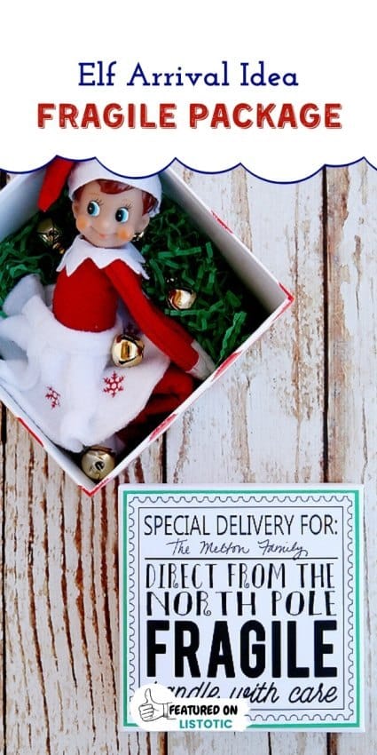 Elf on the shelf special delivery printable for Elf on the shelf return ideas Elf in a box waiting to be opened. 