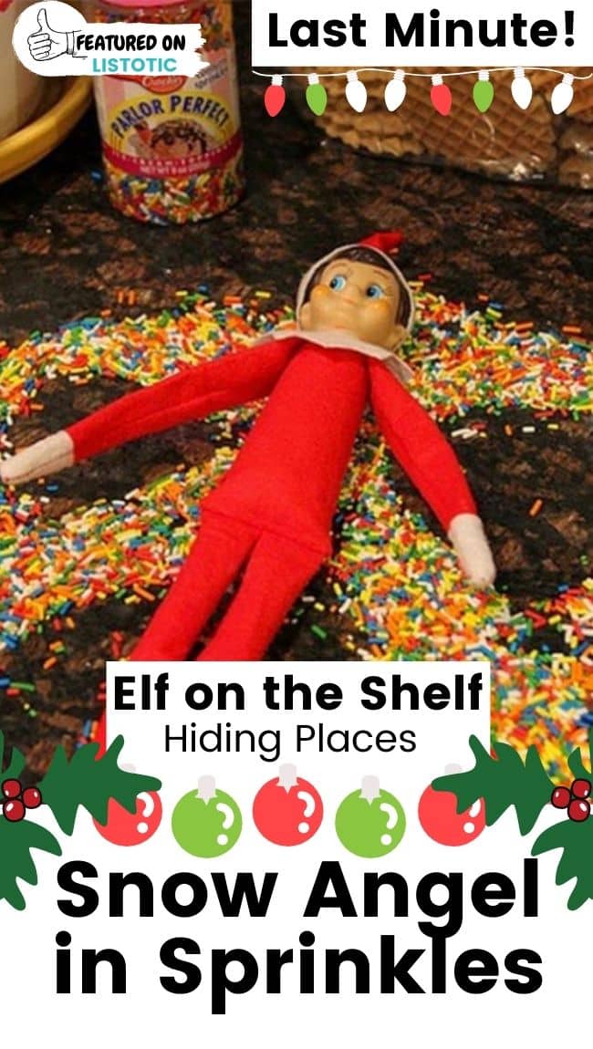 Elf on the Shelf snow angel in sprinkles.